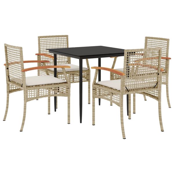 vidaXL 5 Piece Garden Dining Set with Cushions Beige Poly Rattan