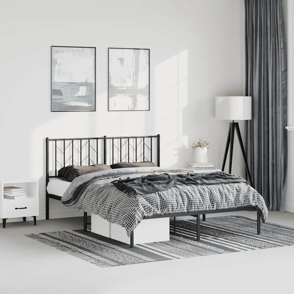 vidaXL Metal Bed Frame without Mattress with Headboard Black 193x203cm