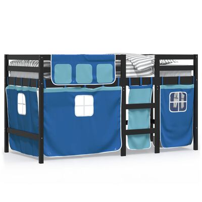 vidaXL Kids' Loft Bed with Curtains Blue 90x190 cm Solid Wood Pine