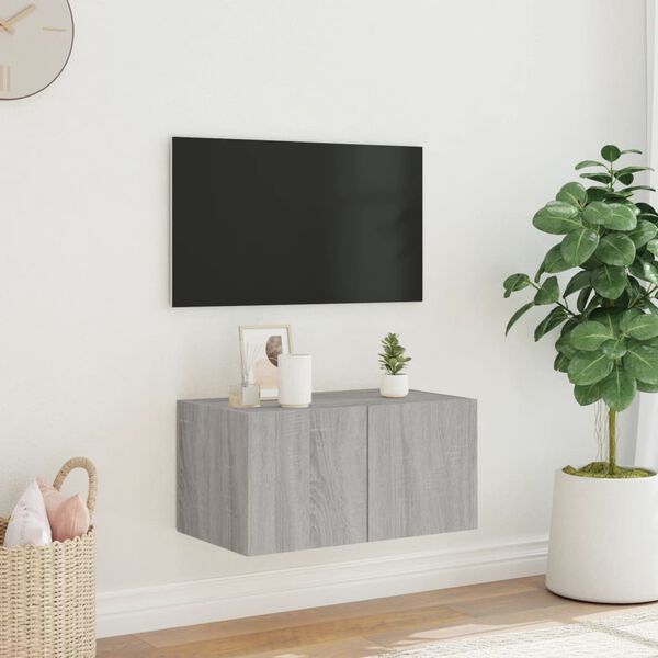 vidaXL TV Wall Cabinet with LED Lights Grey Sonoma 60x35x31 cm