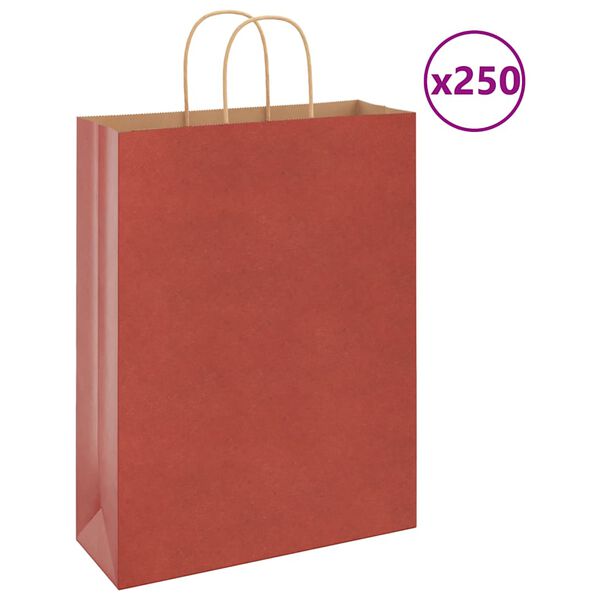 vidaXL Paper Bags 250 pcs with Handles Red 32x12x42 cm