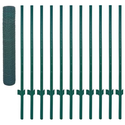 vidaXL Wire Mesh Fence with Posts Steel 25x1 m Green