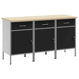 vidaXL Work Cabinet with Drawer 3 pcs Black and Grey 150 x 55 x 85 cm