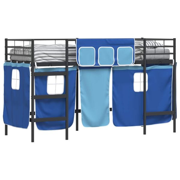 vidaXL Kids'Loft Bed Frame with Curtains Black and Blue 90 x 190 cm