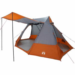 vidaXL Camping Tent 10-Person Waterproof Grey and Orange Taffeta