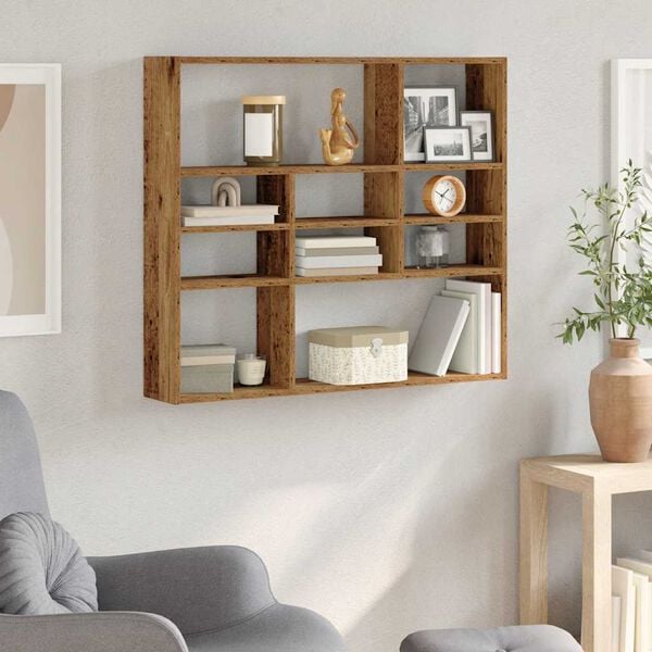 vidaXL Wall Shelf Old Wood 90x16x78 cm Engineered Wood