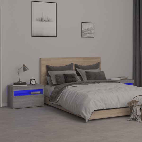 vidaXL Bedside Cabinets 2 pcs with LED Lights Grey Sonoma 60x35x40 cm
