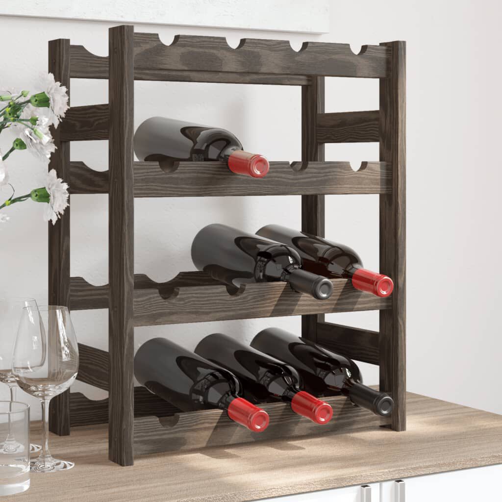 vidaXL Wine Rack for 16 Bottles Grey Solid Wood Pine vidaXL
