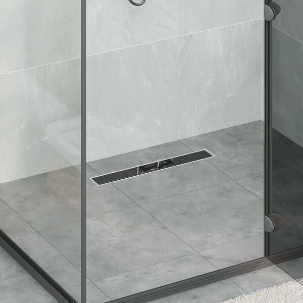 vidaXL Shower Drain with Glass Cover Black 60 cm Stainless Steel 304