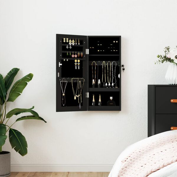 vidaXL Mirror Jewellery Cabinet Wall Mounted Black 30x8.5x67 cm