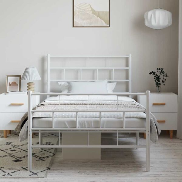 vidaXL Metal Bed Frame without Mattress with Footboard White 100x190cm