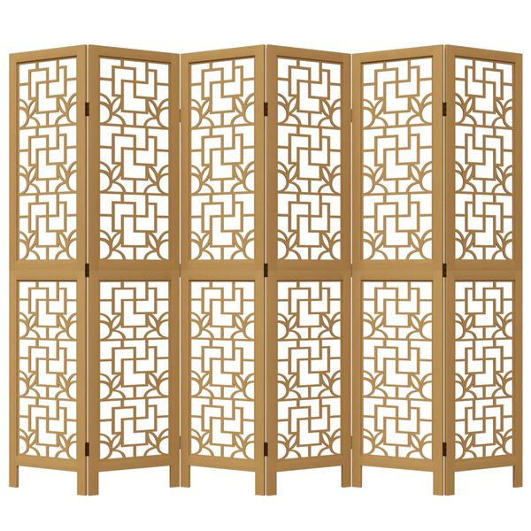 vidaXL Room Divider 6 Panels Brown Solid Wood Paulownia