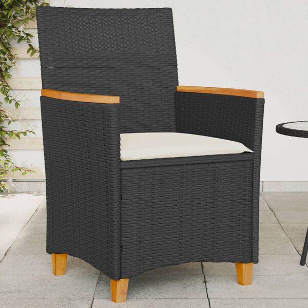 vidaXL Garden Chairs with Cushions 2 pcs Black Poly Rattan&Solid Wood