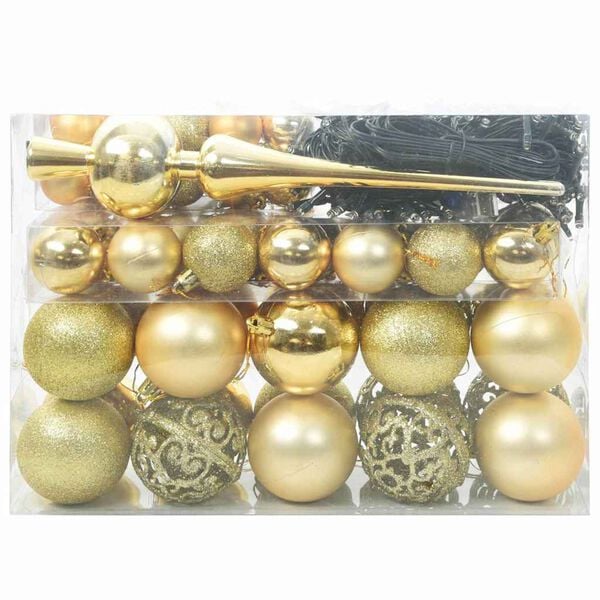 vidaXL Christmas Bauble Set with 150 LEDs 61 pcs Gold Plastic