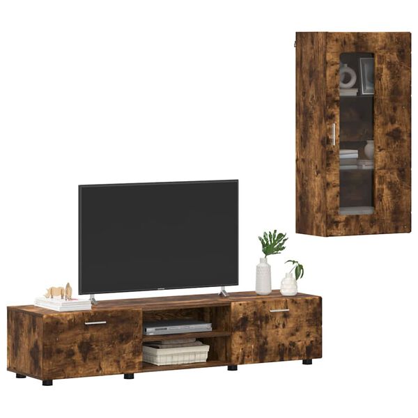 vidaXL TV Cabinet Set with Drawer FLORIN Smoked Oak Engineered Wood