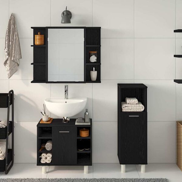 vidaXL Bathroom Furniture Set with Shelf 3 pcs Black 30 x 30 x 99.5 cm