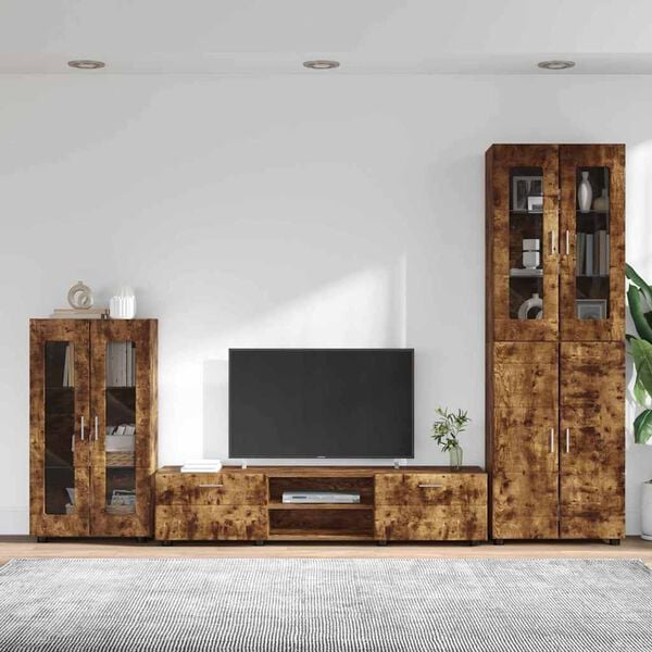 vidaXL TV Cabinet Set with Drawer FLORIN Smoked Oak Engineered Wood