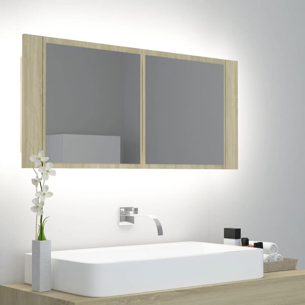 vidaXL LED Bathroom Mirror Cabinet Sonoma Oak 100x12x45 cm Acrylic