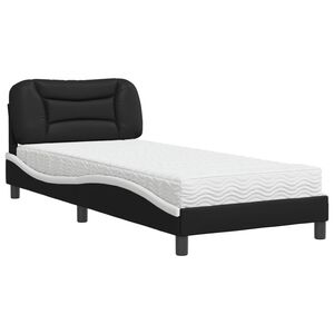 vidaXL Bed with Mattress "Hvar" Black and White 90x190 cm Single Faux Leather