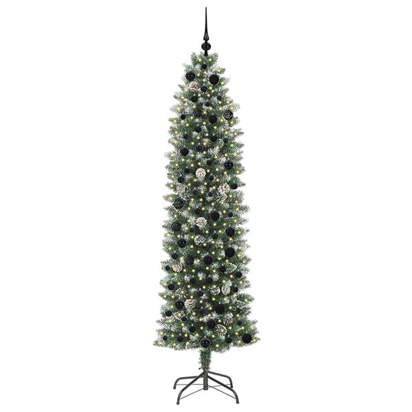 vidaXL Artificial Slim Christmas Tree Green and White 210 cm