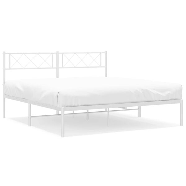 vidaXL Metal Bed Frame without Mattress with Headboard White 120x200cm