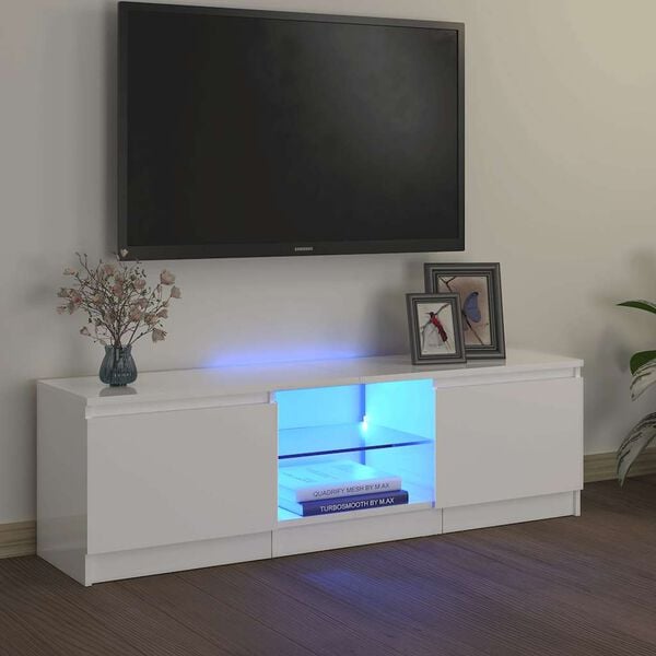 vidaXL TV Cabinet with LED Lights High Gloss White 120x30x36 cm