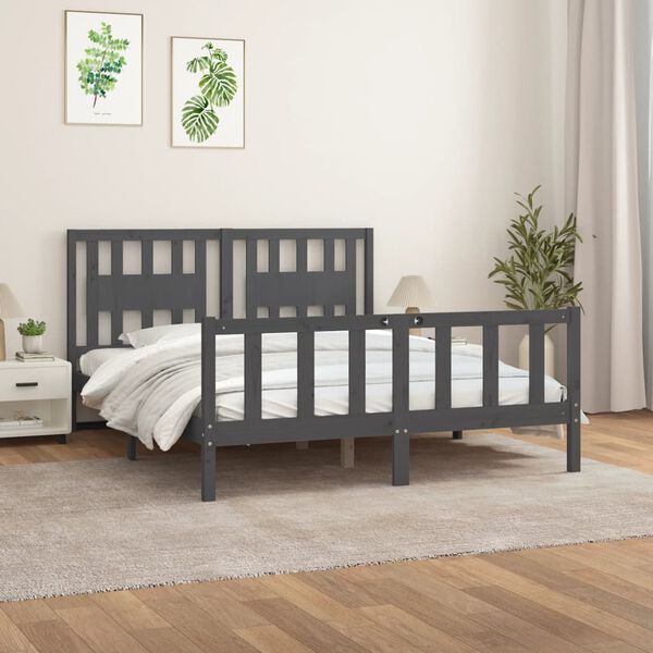 vidaXL Bed Frame without Mattress Grey Solid Wood Pine King Size