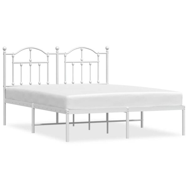 vidaXL Metal Bed Frame without Mattress with Headboard White 140x200cm