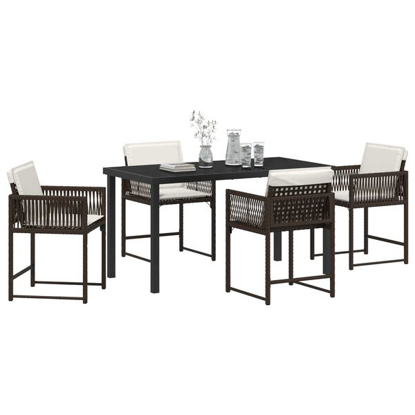 vidaXL Garden Dining Set 5 pcs Brown Poly Rattan