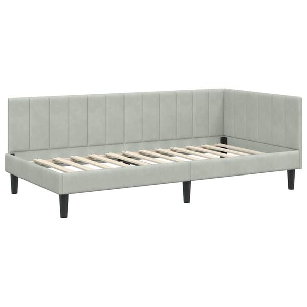 vidaXL Corner Bed Frame Light Grey 90 cm x 190 cm Velvet