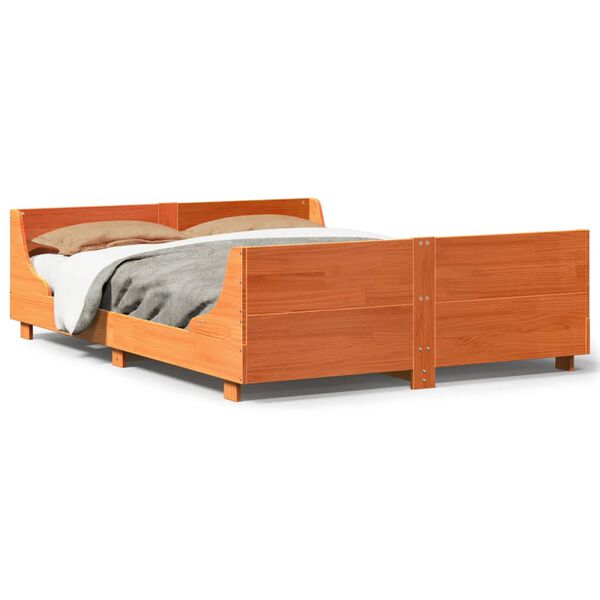 vidaXL Bed Frame without Mattress Wax Brown 135x190 cm Double Solid Wood Pine