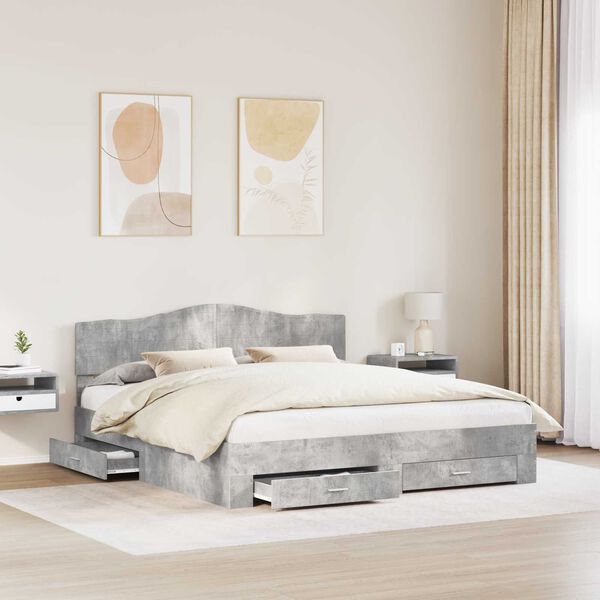 vidaXL Bed Frame Concrete Grey 180 x 200 cm Engineered Wood
