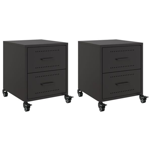 vidaXL Bedside Cabinets 2 pcs Black 36x39x43.5 cm Steel