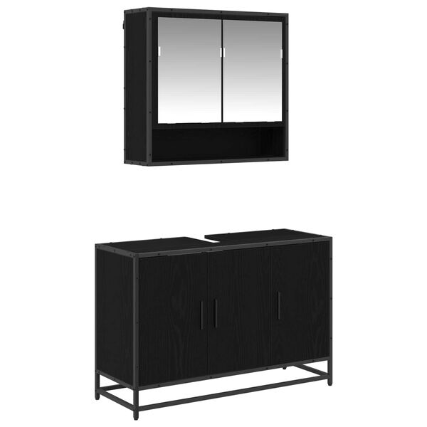 vidaXL Bathroom Furniture Set 2 pcs Black Oak Engineered Wood