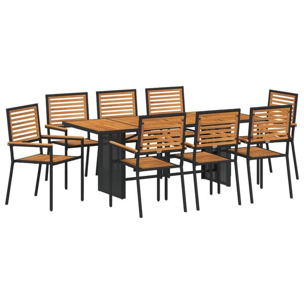 vidaXL Garden Dining Set 9 pcs Black and Brown Poly Rattan