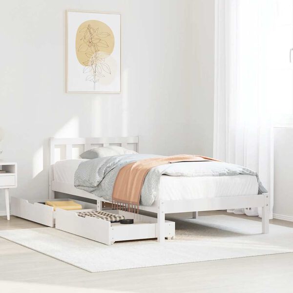 vidaXL Bed Frame without Mattress White 75x190 cm Small Single Solid Wood Pine