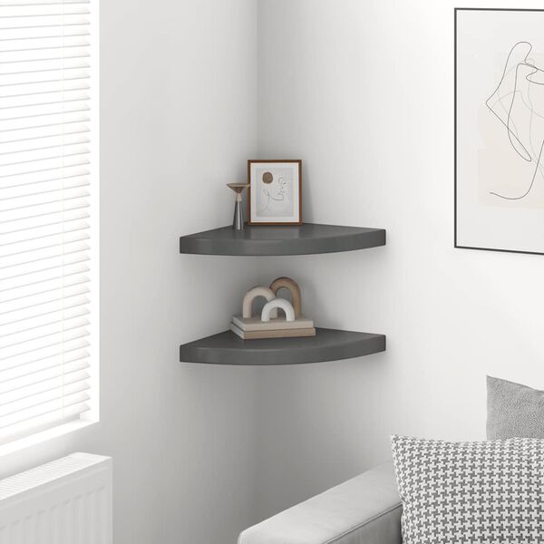 vidaXL Floating Corner Shelves 2 pcs High Gloss Grey 35x35x3.8 cm MDF