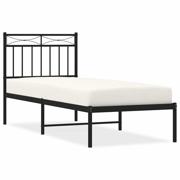 vidaXL Metal Bed Frame without Mattress with Headboard Black 75x190cm