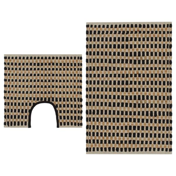 vidaXL Hand-Woven Jute Bathroom Mat Set Fabric Natural and Black