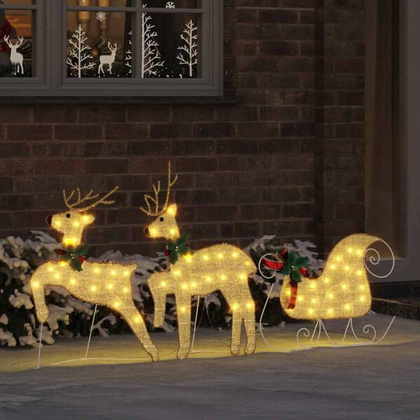 vidaXL LED Reindeers 3 pcs Warm White Fabric