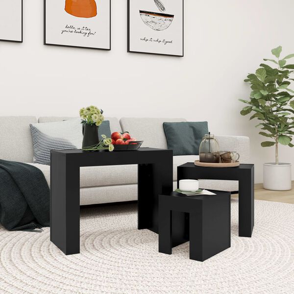 vidaXL Nesting Coffee Tables 3 pcs Black Engineered Wood