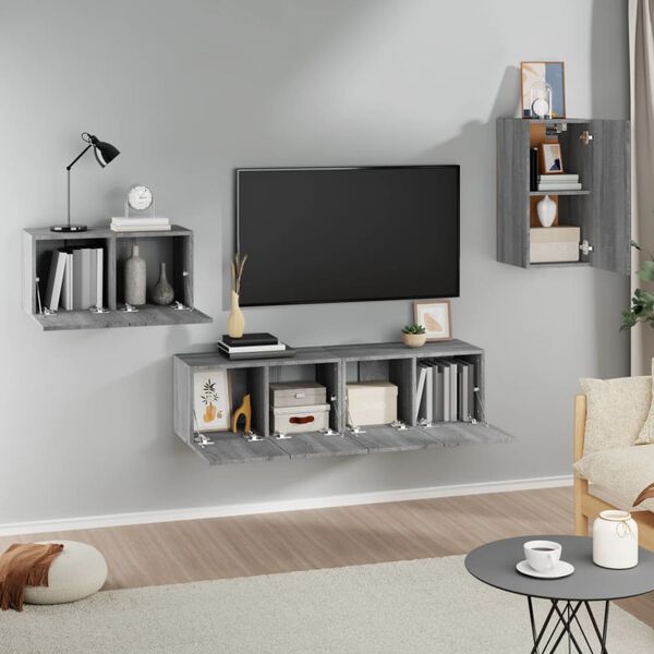vidaXL 4 Piece TV Cabinet Set Grey Sonoma Engineered Wood
