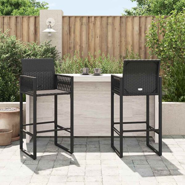 vidaXL Garden Bar Stools 2 pcs Black Poly Rattan