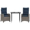 vidaXL 3 Piece Garden Dining Set with Cushions Grey Poly Rattan