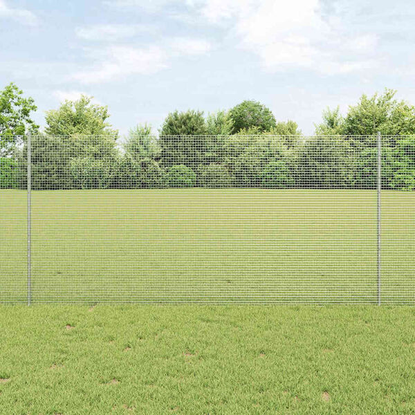 vidaXL Fence with Post Silver 1.2 x 50 m Steel