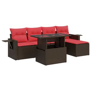vidaXL 6 Piece Garden Sofa Set with Cushions Brown Poly Rattan Acacia