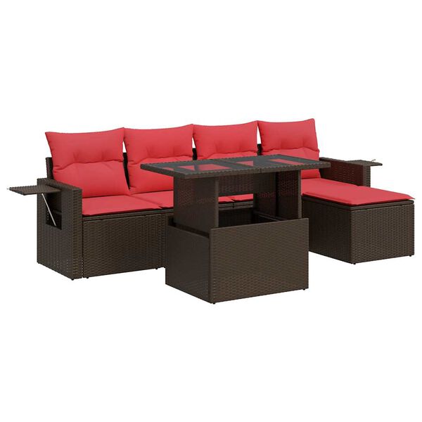 vidaXL 6 Piece Garden Sofa Set with Cushions Brown Poly Rattan Acacia