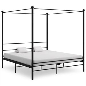 vidaXL Canopy Bed Frame without Mattress Black Metal 180x200 cm Super King