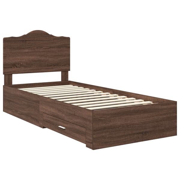 vidaXL Bed Frame with Headboard Brown Oak 100 x 200 cm Engineered Wood