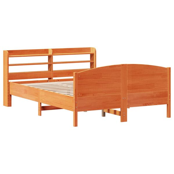 vidaXL Bed Frame without Mattress Wax Brown 135x190 cm Double Solid Wood Pine
